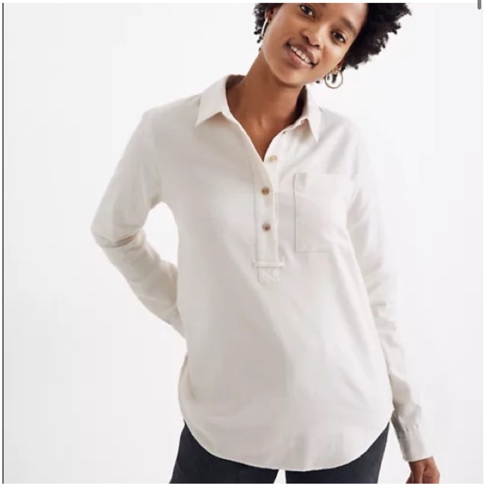 Madewell Classic Ex Boyfriend Cotton Flannel Popover Button Top
